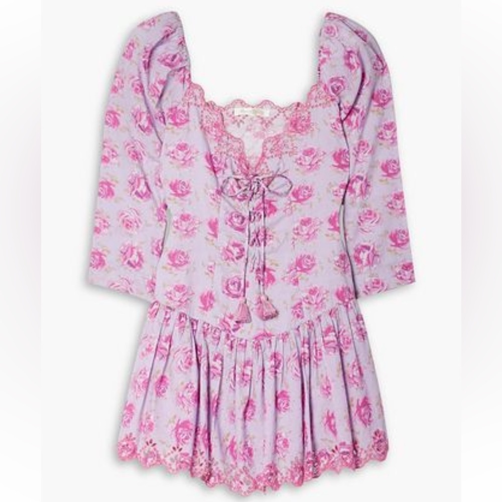 NWT LoveShackFancy Deeba Mini Dress in Lilac Fusion Light Purple Floral​
